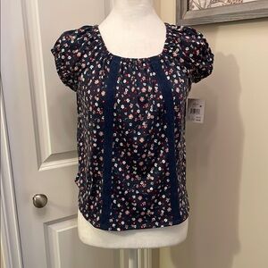 NWT Falls Creek Blue Puff Sleeve Ruffled Flower Blouse Girls L
